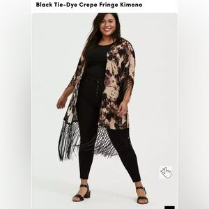 Black Tie-Dye Crepe Fringe Kimono
